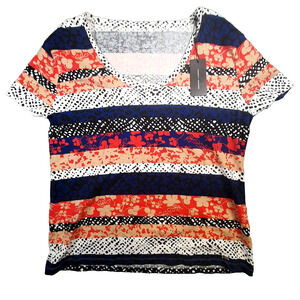 Tommy Hilfiger Womens XXL Short Sleeve Flag Tee Round Neck Red White Blue Stripe